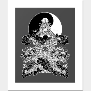 Yin Yang Buddah Karate Vintage Black White Graphics Posters and Art